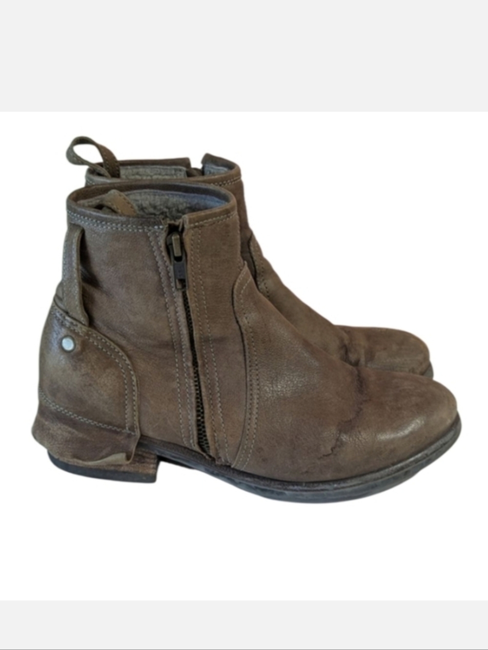 UGG Collection 8 Italian Brown Leather Boots Stella Short Moto Booties Shearling